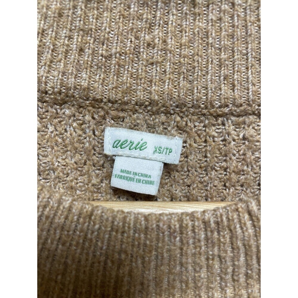 Aerie Cozy Knit Sweater Women's Size XS Brown Minimalist Long Sleeve Crew Neck - Picture 2 of 7